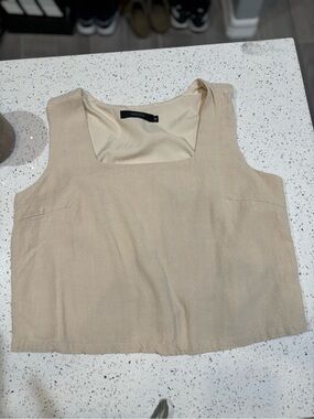 Nica Cream Square Neck Linen-Blend Tank
